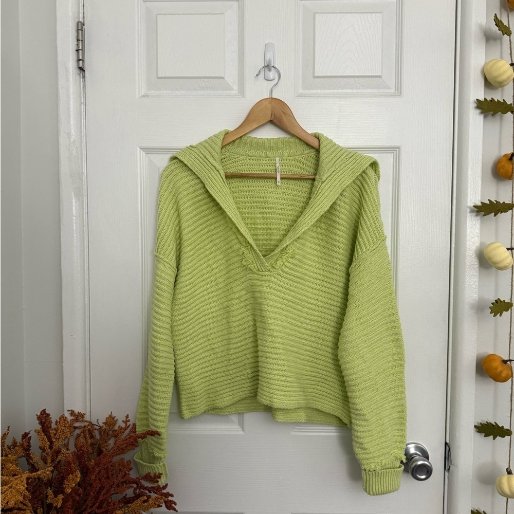 Free People Lime Green V-Neck Sweater - Picture 5 of 7